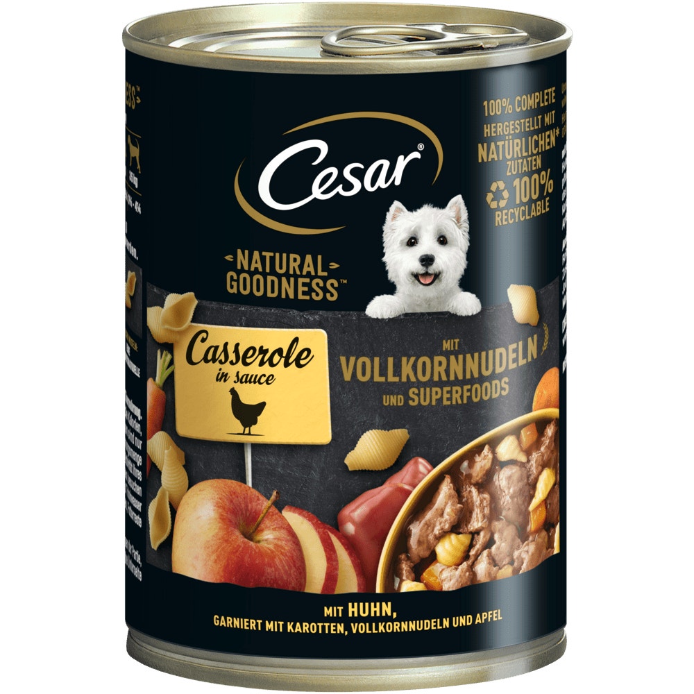 CESAR® NATURAL GOODNESS™ Casserole in Sauce mit Huhn, Vollkornnudeln & Superfoods, 400g - 1