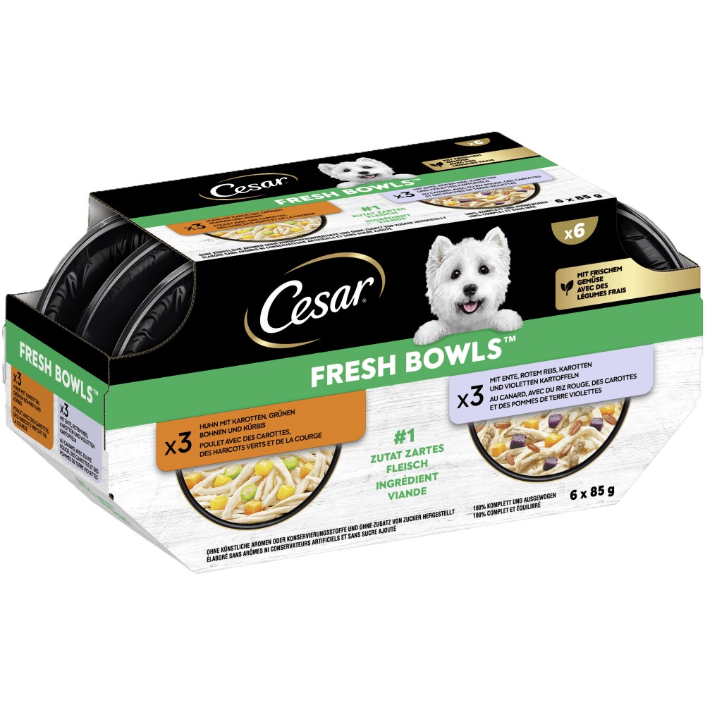 CESAR® FRESH BOWLS™ Huhn & Ente in Sauce, Multipack 6 x 85g - 1